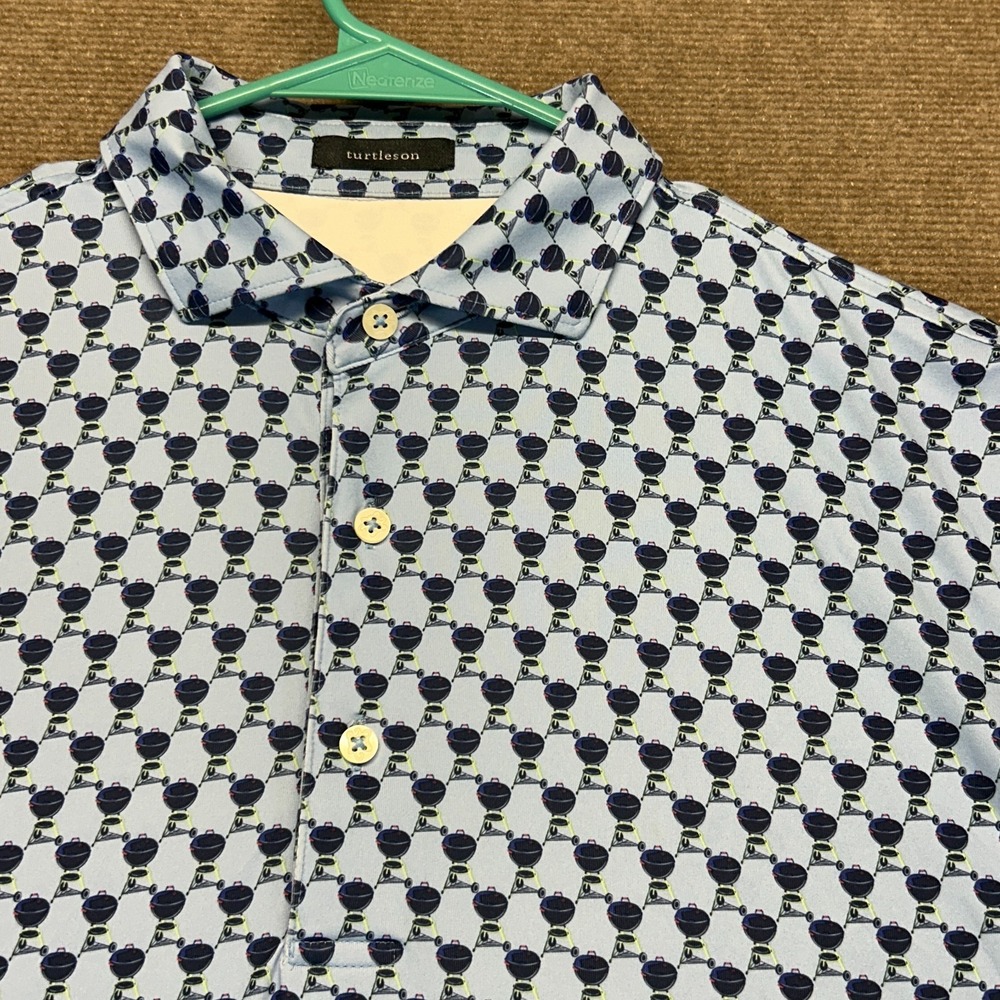 Turtleson Performance Polo Shirt Men's Medium Blue AOP Barbecue BBQ Grillmaster